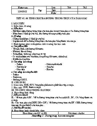 Kế hoạch bài dạy Toán 7 (Hình học) - Tuần 33+34 - Năm học 2021-2022 - Trường THCS Quán Toan