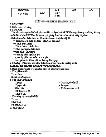 Kế hoạch bài dạy Toán 7 (Hình học) - Tuần 35 - Năm học 2021-2022 - Nguyễn Thị Thúy Mai
