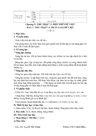 Kế hoạch bài dạy Toán 7 (Kết nối tri thức) - Chương 5 - Bài 17: Thu thập và phân loại dữ liệu - Trường THCS Bạch Đằng