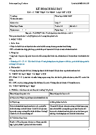 Giáo án Toán lớp 7 sách KNTT - Tuần 14 - Năm học 2026-2027 (Tích hợp năng lực số và AI)