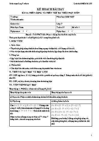 Giáo án Toán lớp 7 sách KNTT - Tuần 27 - Năm học 2026-2027 (Tích hợp năng lực số và AI)